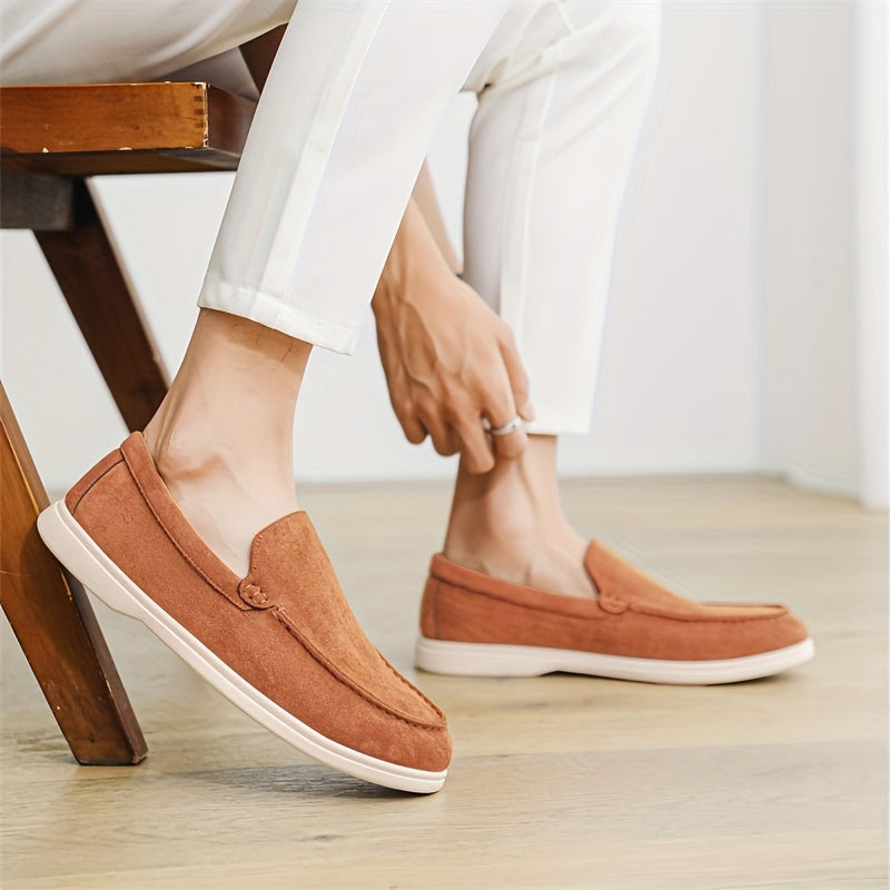 Men'S Casual Slip-On Loafers - Brown Faux, Round Toe, Soft Fabric Upper, Comfortable Walking Shoes for Summer, Casual Footwear | Minimalist Style | Slipon Loafers
